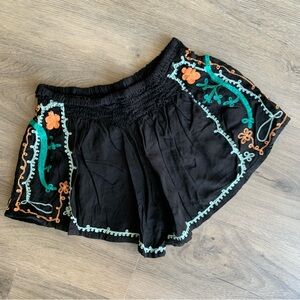 Hand Made Bali Shorts Floral Embroidery Women One Size